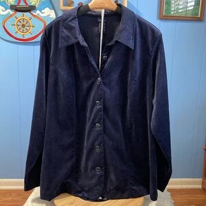 Gorgeous Blue Stretch Velvet Blazer Top Shacket Women's Plus 2X EUC! 15025